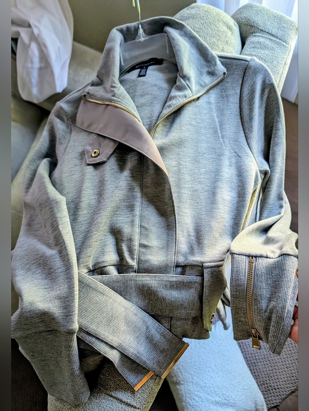 White House Black Market Gray Moto Sweater Jacket